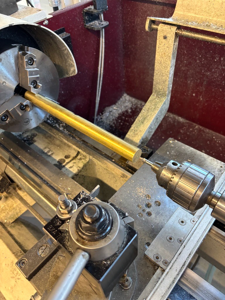 Brass rod in lathe setup